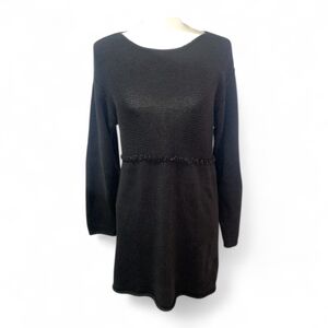 J. Jill Womens Medium Sweater Dress Black 100% Cotton A Line Long Sleeves